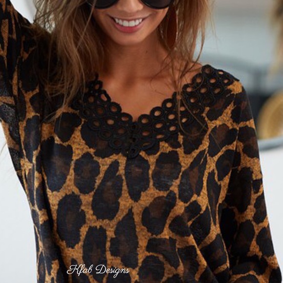 ❤️LAST 2 V Neck Super Soft Lace Detail Leopard Top - Picture 13 of 13